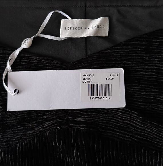 New Rebecca Vallance Senna Ribbed Velvet Mini Dress in Black Women's Size 8 - Picture 8 of 11